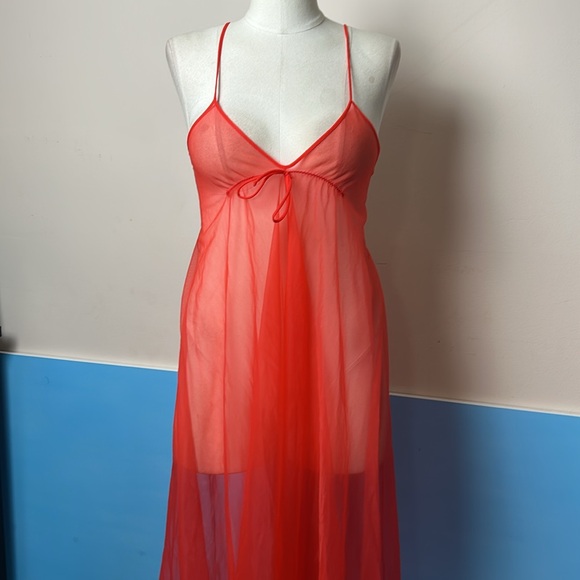 Vintage Scarlet Sheer Chemise - Picture 2 of 15